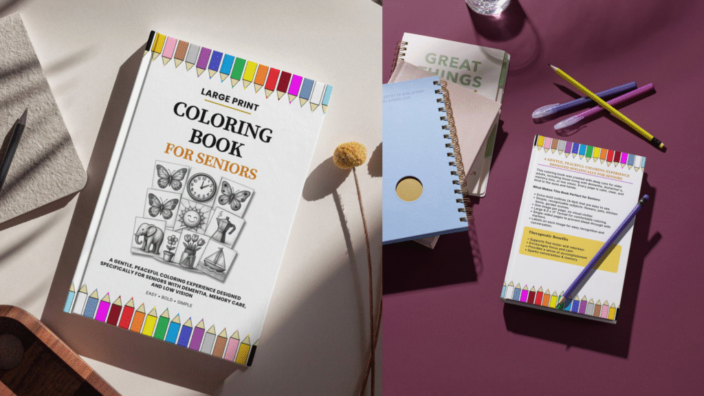 Large print coloring book for seniors with dementia and low vision